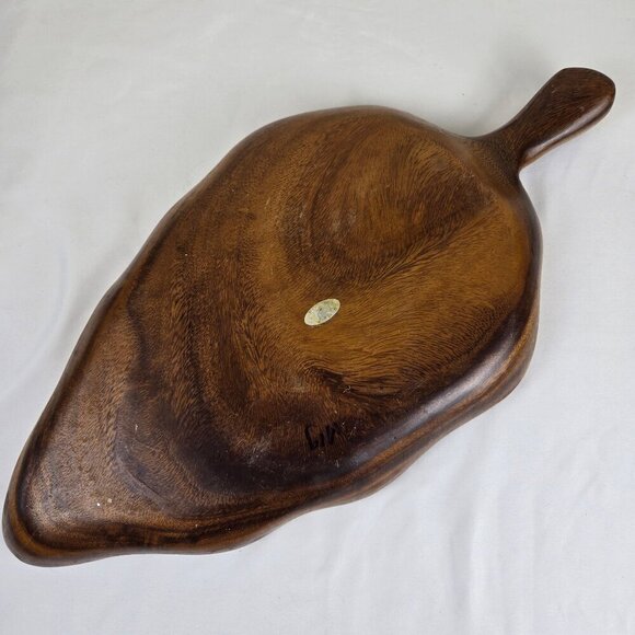 Vintage Monkey Pod Wood Leaf Serving Bowl  3 Sections Made in the Philippines - Picture 6 of 11
